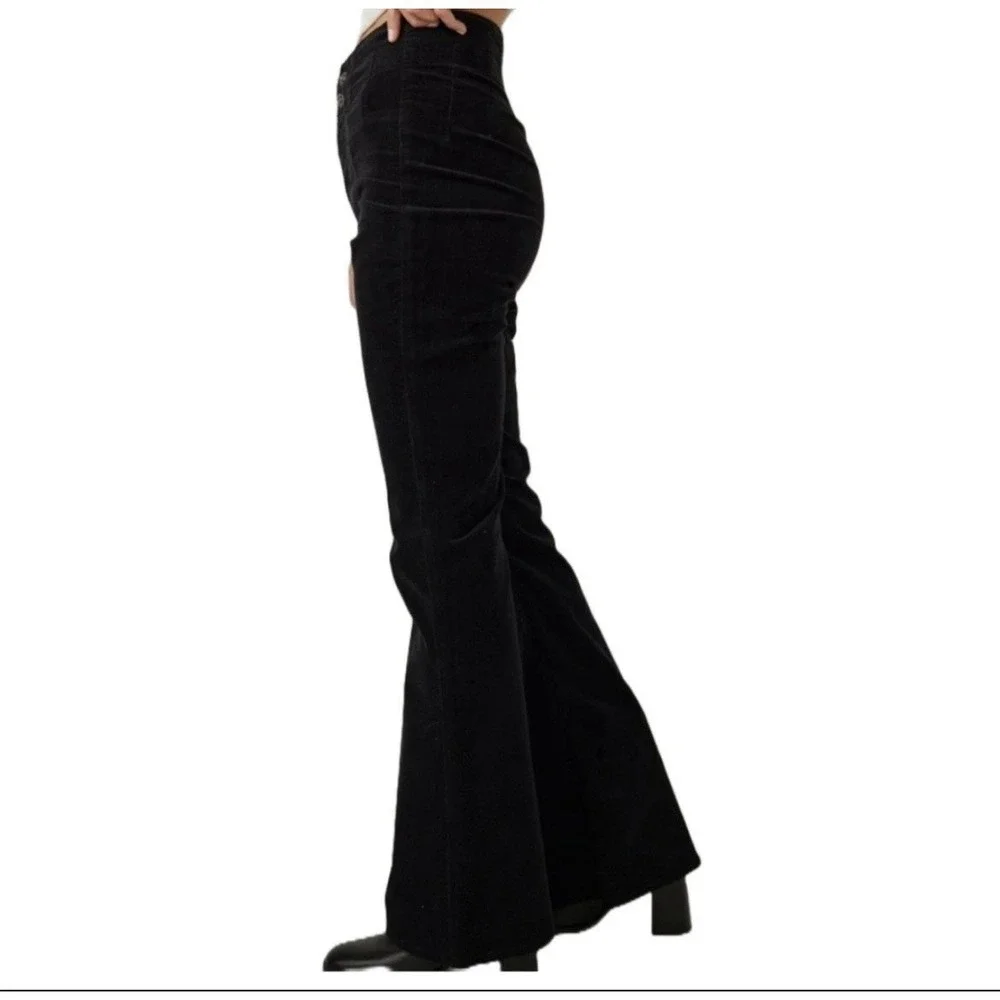 Free People Jayde Corduroy Flare Jeans Black High Rise Bell Bottom‎ Y2K Size 27